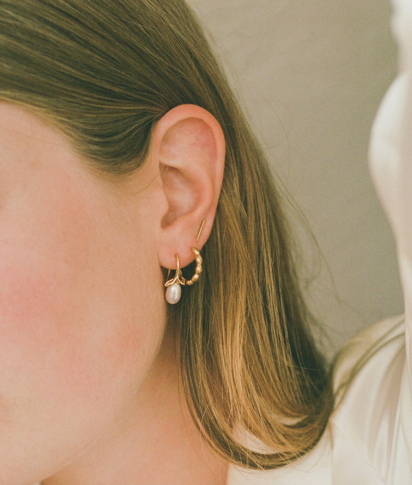 14k gold vermeil petal earrings / Simple floral inspired hollow hinged hoops, light weight every day comfort and organic ease.  Handmade in the Santa Cruz mountains.