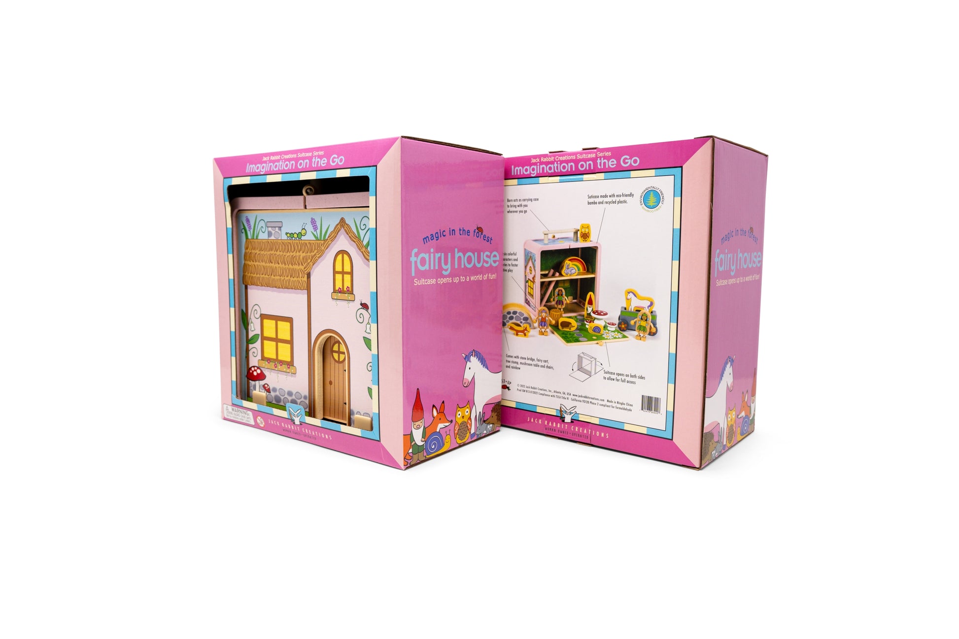 Suitcase Series encourages portable play. Each suitcase opens up on both sides to reveal a world of fun.

The 17-piece Fairy House has everything for whimsical fun on the go, including fairies, a unicorn, bridge, gnome, and more!