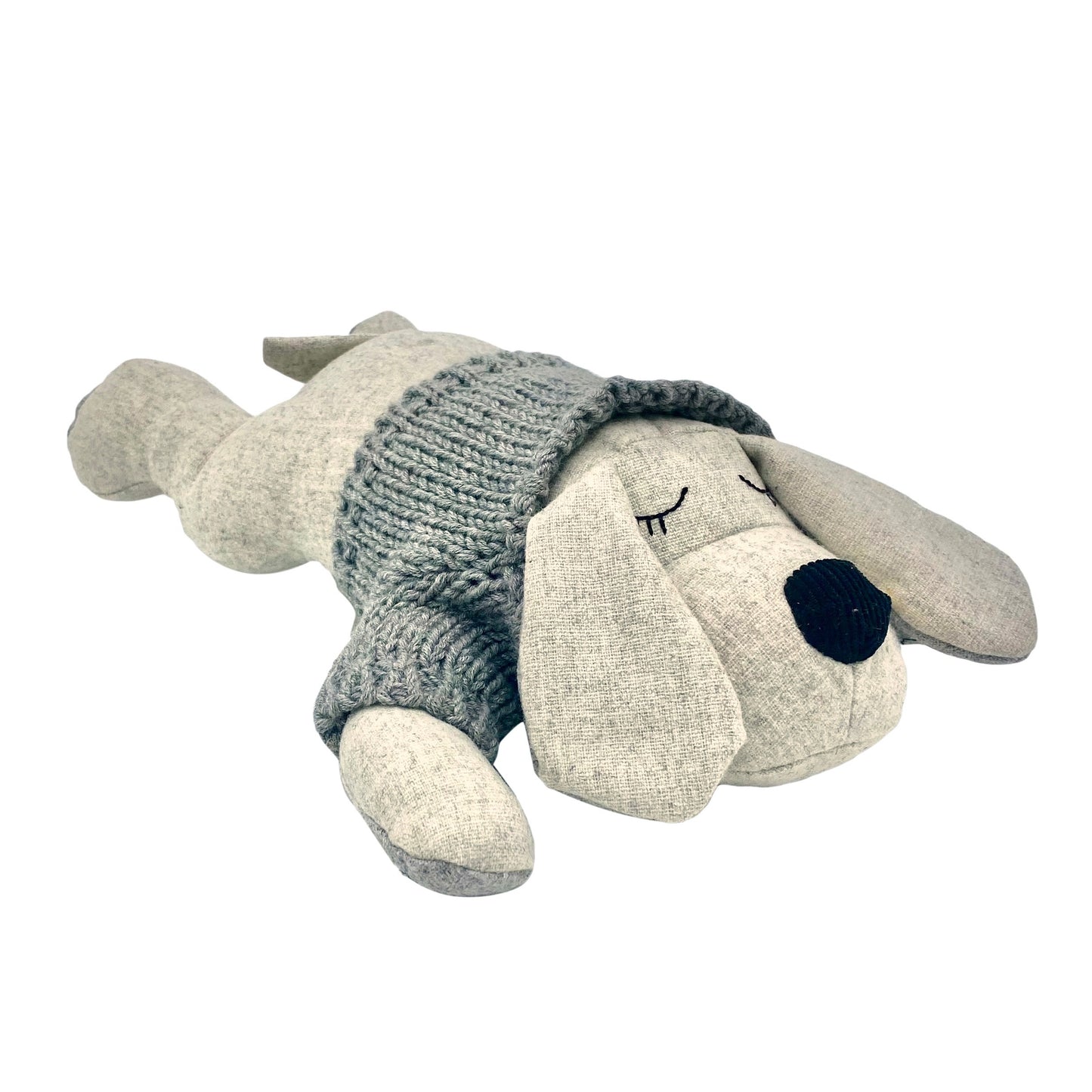 Miles dog is made with wool blend fabric and wears blue knitted Australian merino wool sweater. Australia designed
