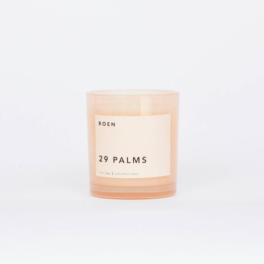 Scent notes of desert sage, cedar, eucalyptus, palo santo, white musk. Roen candles are hand poured in their Southern California studio using a coconut + soy wax blend for a natural, clean burn.