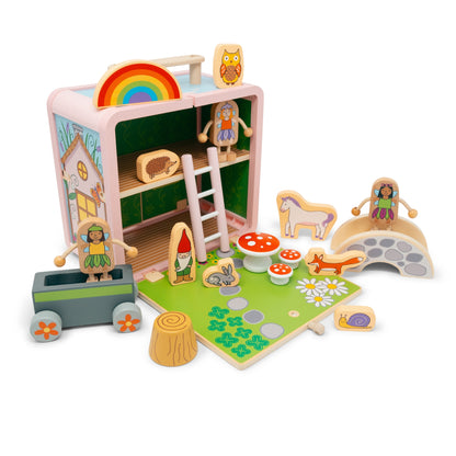 Suitcase Series encourages portable play. Each suitcase opens up on both sides to reveal a world of fun.

The 17-piece Fairy House has everything for whimsical fun on the go, including fairies, a unicorn, bridge, gnome, and more!