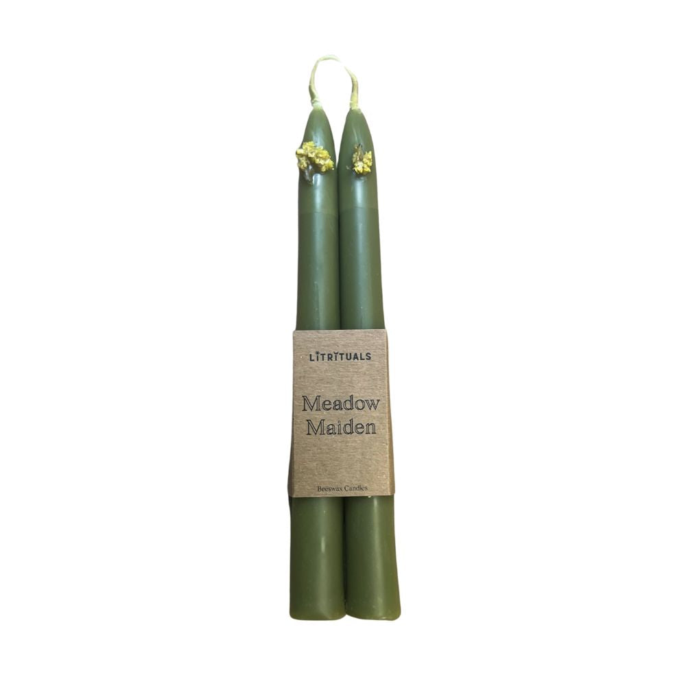 Crafted with 100% beeswax and eco-friendly dyes, these enchanting pastel green candles retain their allure while offering an aromatic journey reminiscent of a refreshing, rain-kissed Spring day.