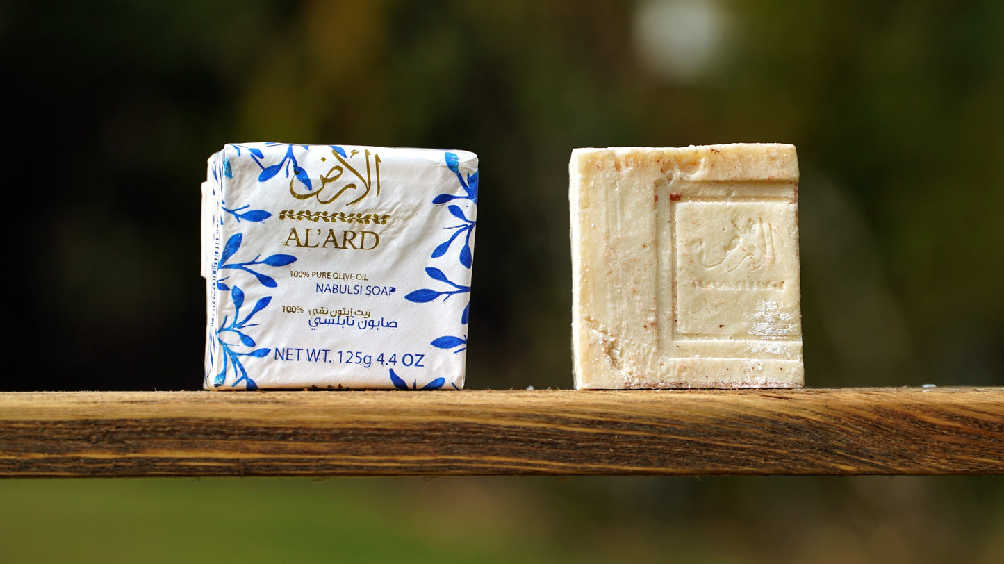 'The Land' is made by the Women's Soap Co-operative of Beita, just south of Nablus.   The newest of the Nablus soap brands, al-Ard are true gems. Since they work in relatively small batches and are connected with many local small producers, their olive oil is often among the very best.