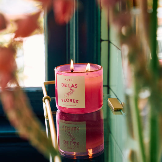 Scent notes of yucca flower, lily of the valley, gardenia, wild orris, pink peppercorn. Roen candles are hand poured in their Southern California studio using a coconut + soy wax blend for a natural, clean burn.