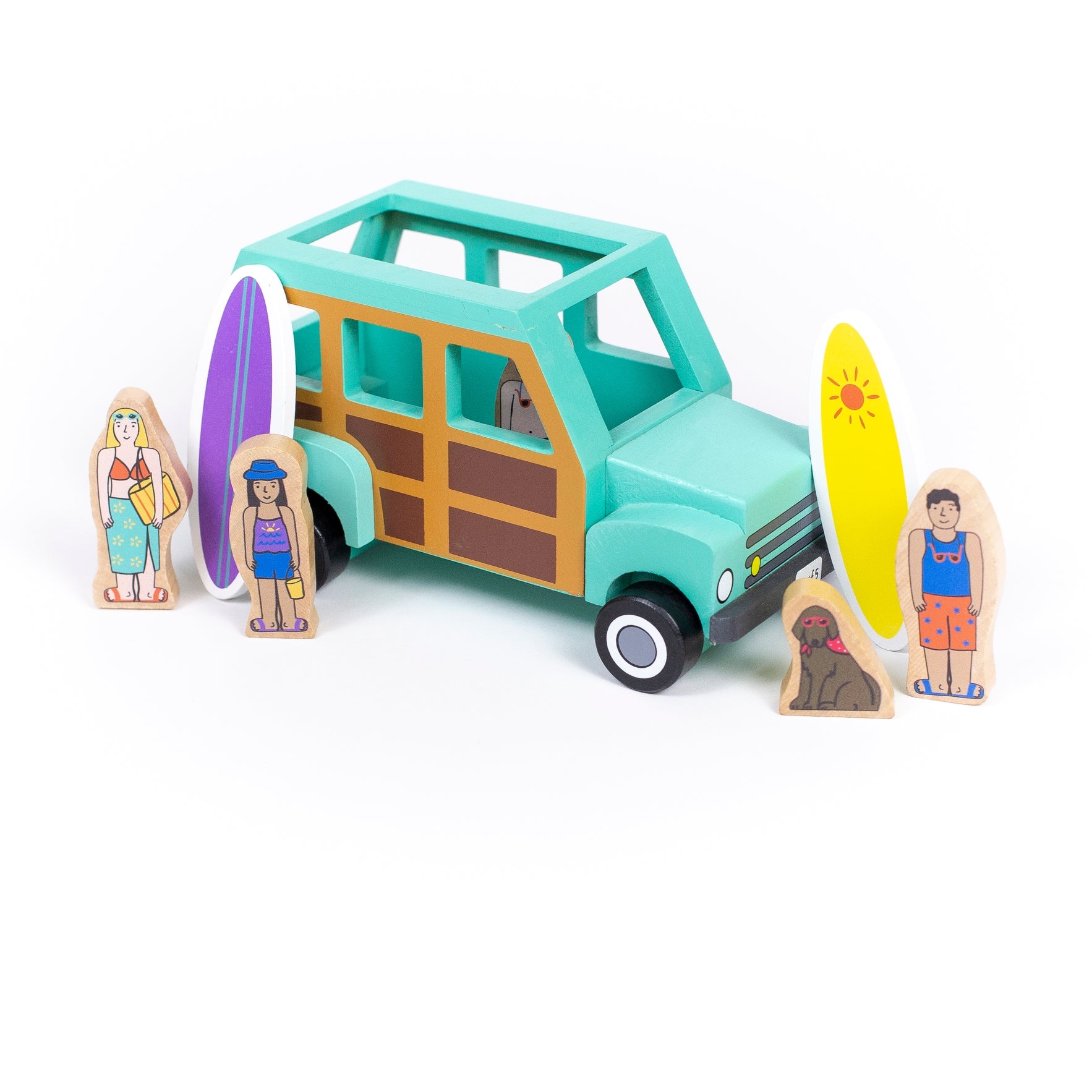 Cowabunga, the surf's up dude - let's all pile in the woodie and visit the blue room.

Surfer Truck comes with surfers, boards, puppy buddy and awesome retro surf van. All figures are magnetic, so they stay in place when on the move.