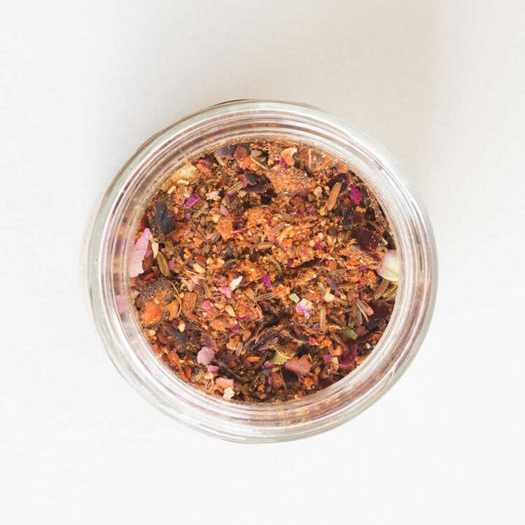 Harissa is a popular North African spice and condiment used for vegetables, meat, eggs and breads.

This blend is mild-medium heat tempered by sweet rose petals. It brings savory, spicy, complex flavors to any dish.