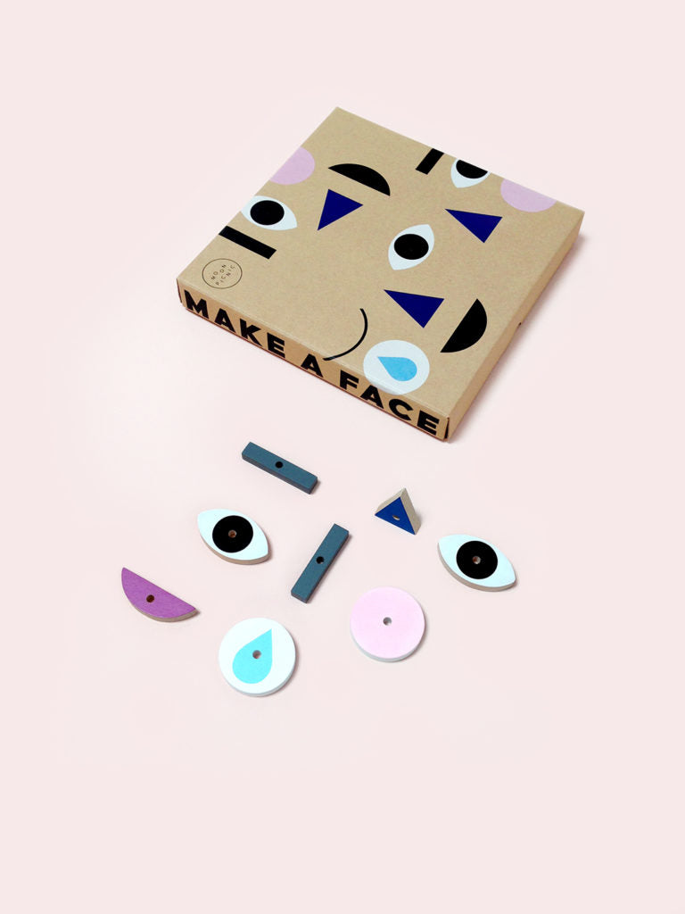 Make A Face is a wooden toy with hundreds of expressions! A wonderful way to learn about and discuss emotions together. Turn and flip the wooden face pieces to express your emotion!