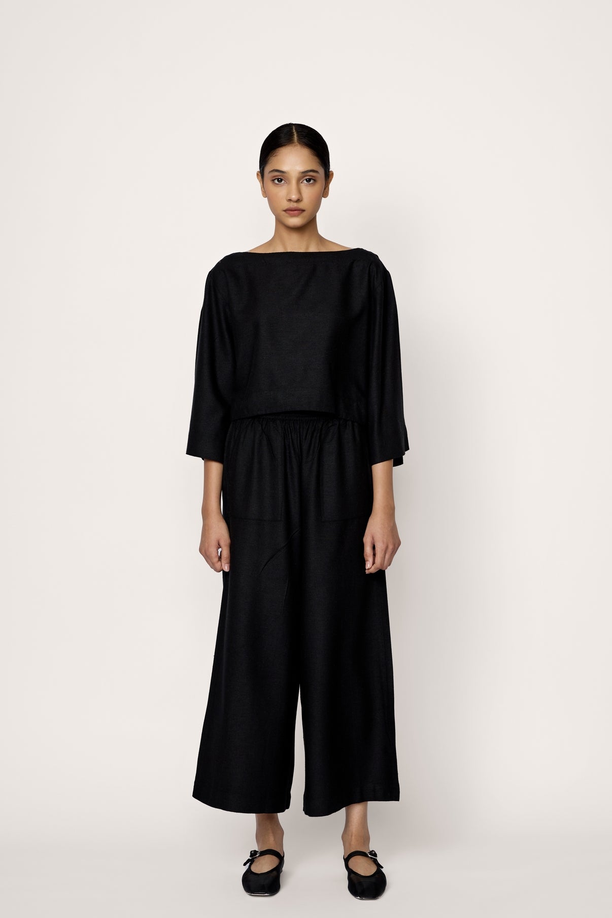 Everyday Crop Pant in Black Silk Noil