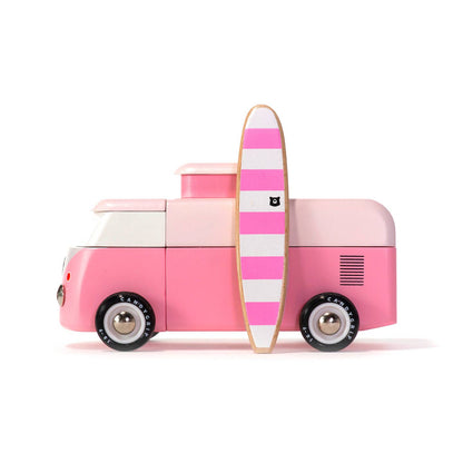 Candylab Beach Bus! Now officially licensed by VW - check out the shiny emblem on the front. This iconic Volkswagen Type 2 comes with a magnetic camper top and surf board.