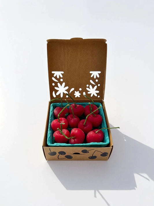 Cherry Birthday Candles by Happy Organics. 100% beeswax, 5 cherries per box.