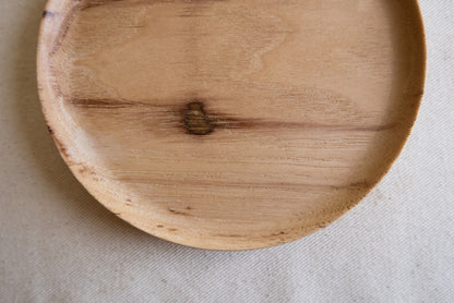 Handcrafted round light wood catchall dish a great spot to place your jewelry or keys. 6” solid rustic light hickory finished with food grade oil & wax. All timbermade items are handmade by jon & bre in their ND shop.