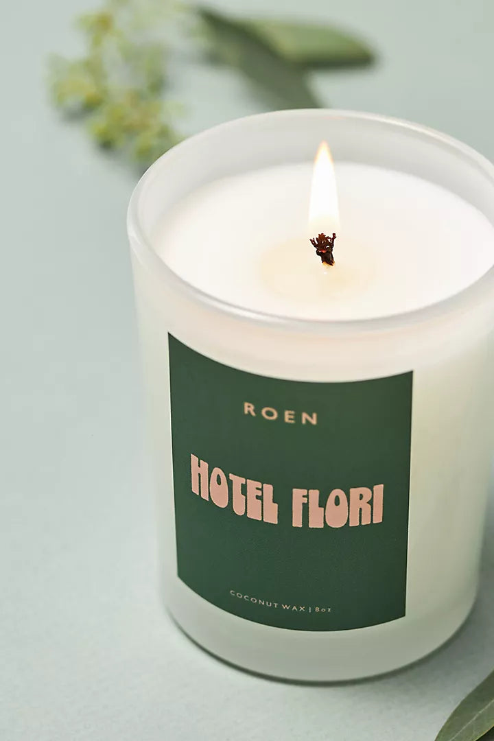 Scent notes of watermint, bright verbana, italian cypress, sumac leaves, coriander seed. Roen candles are hand poured in their Southern California studio using a coconut + soy wax blend for a natural, clean burn.