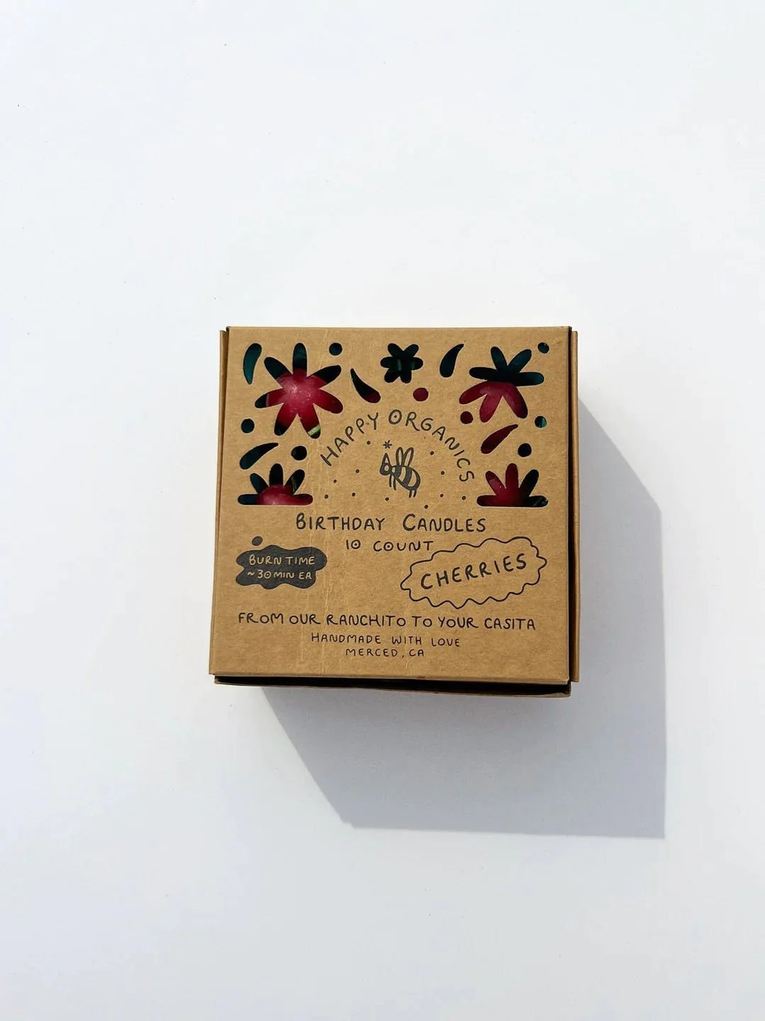 Cherry Birthday Candles by Happy Organics. 100% beeswax, 5 cherries per box.