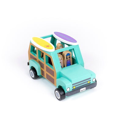 Cowabunga, the surf's up dude - let's all pile in the woodie and visit the blue room.

Surfer Truck comes with surfers, boards, puppy buddy and awesome retro surf van. All figures are magnetic, so they stay in place when on the move.