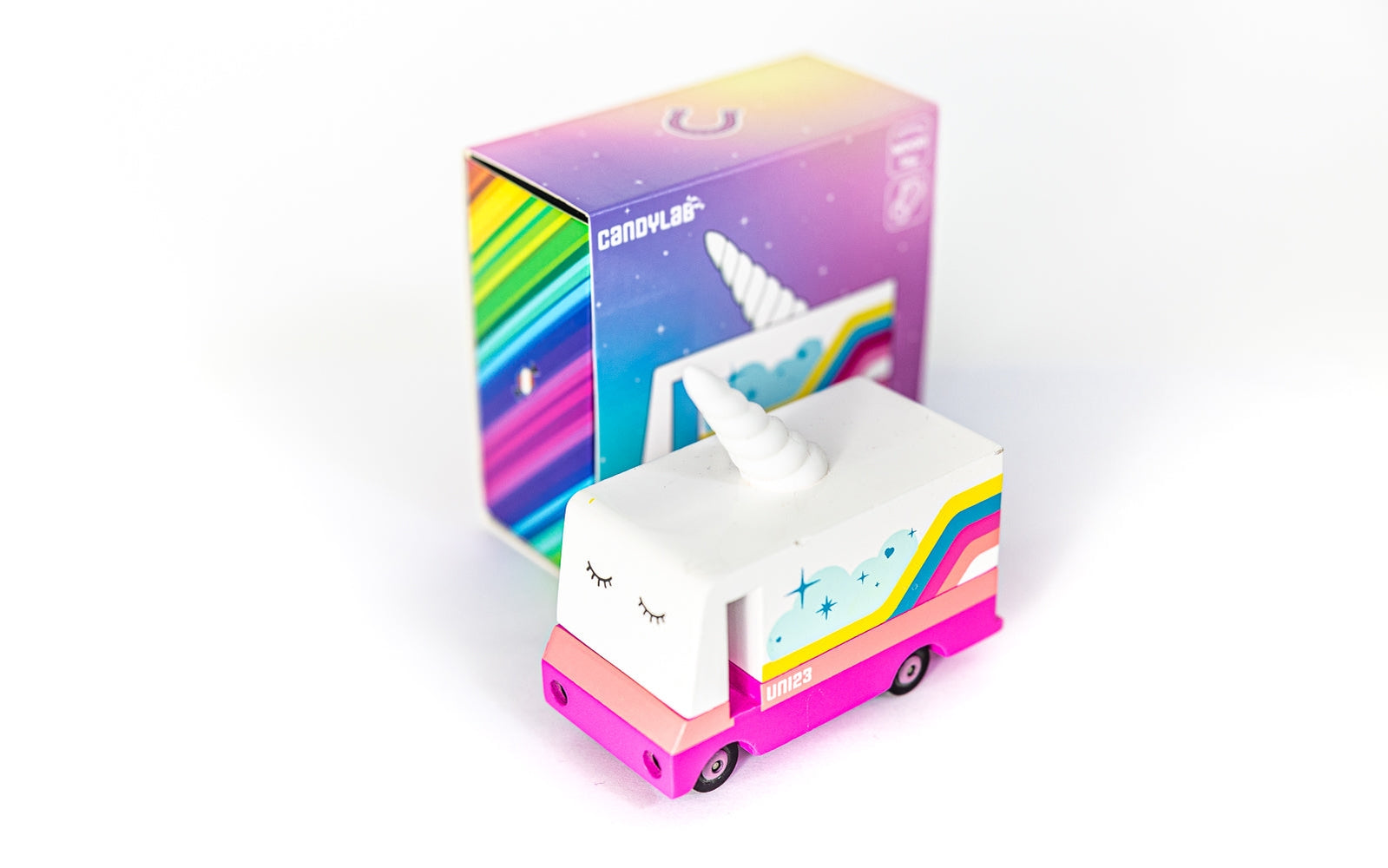 Unicorn 2.0 Van toy by Candylab Toys features solid beech wood and water-based paints. Made sustainably, made to last, made for fun.