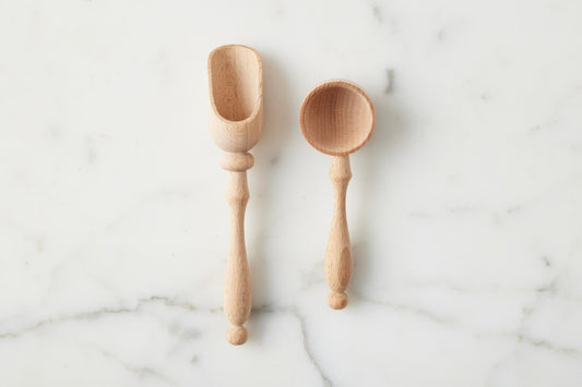 Charming set of wooden spoons is perfect for portioning your salt and sugar.

Small in design, these spoons fit just right in your salt cellar or canister.
Handmade with Beechwood in Hungary.
