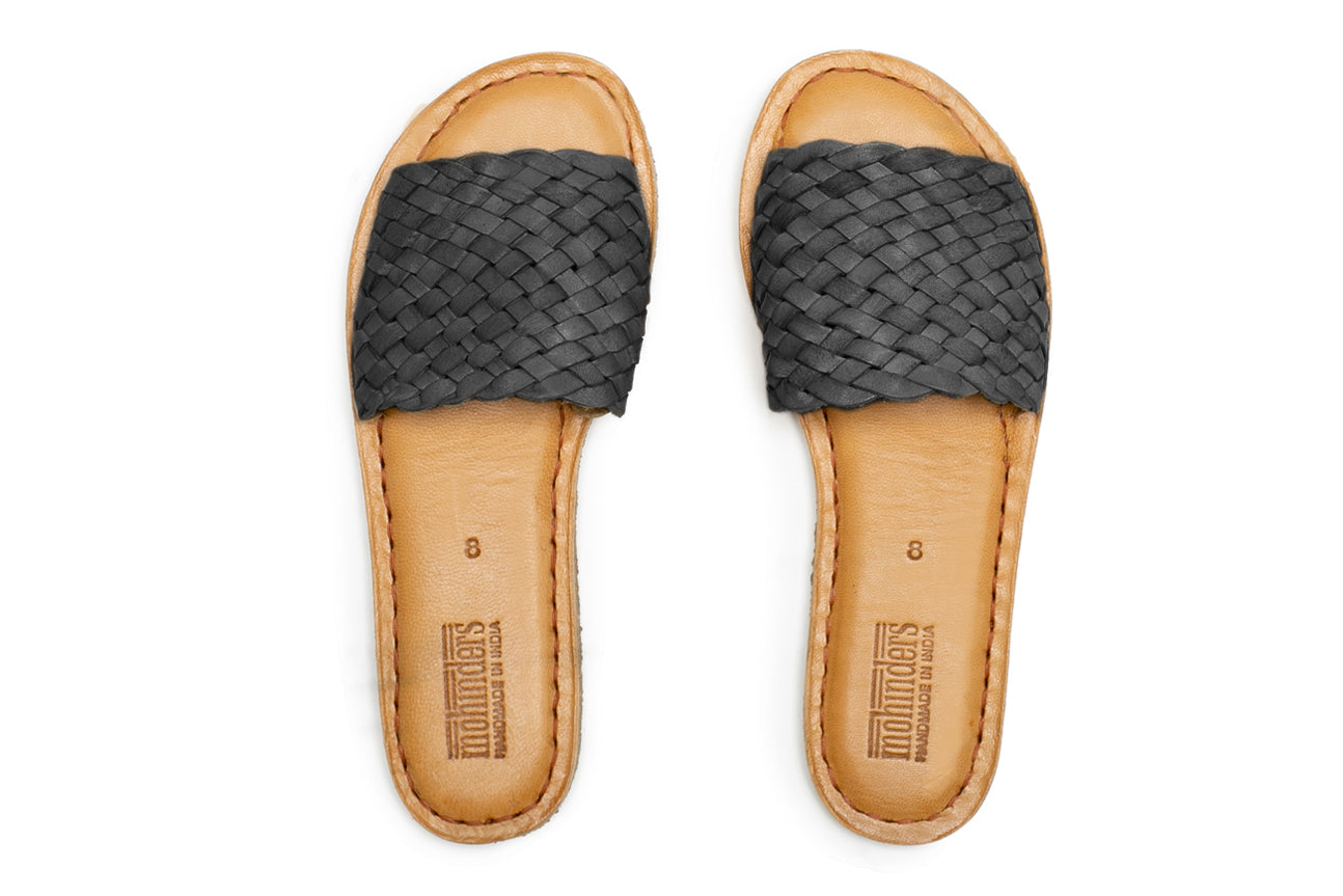 Mohinders Woven Leather Sandals in Charcoal