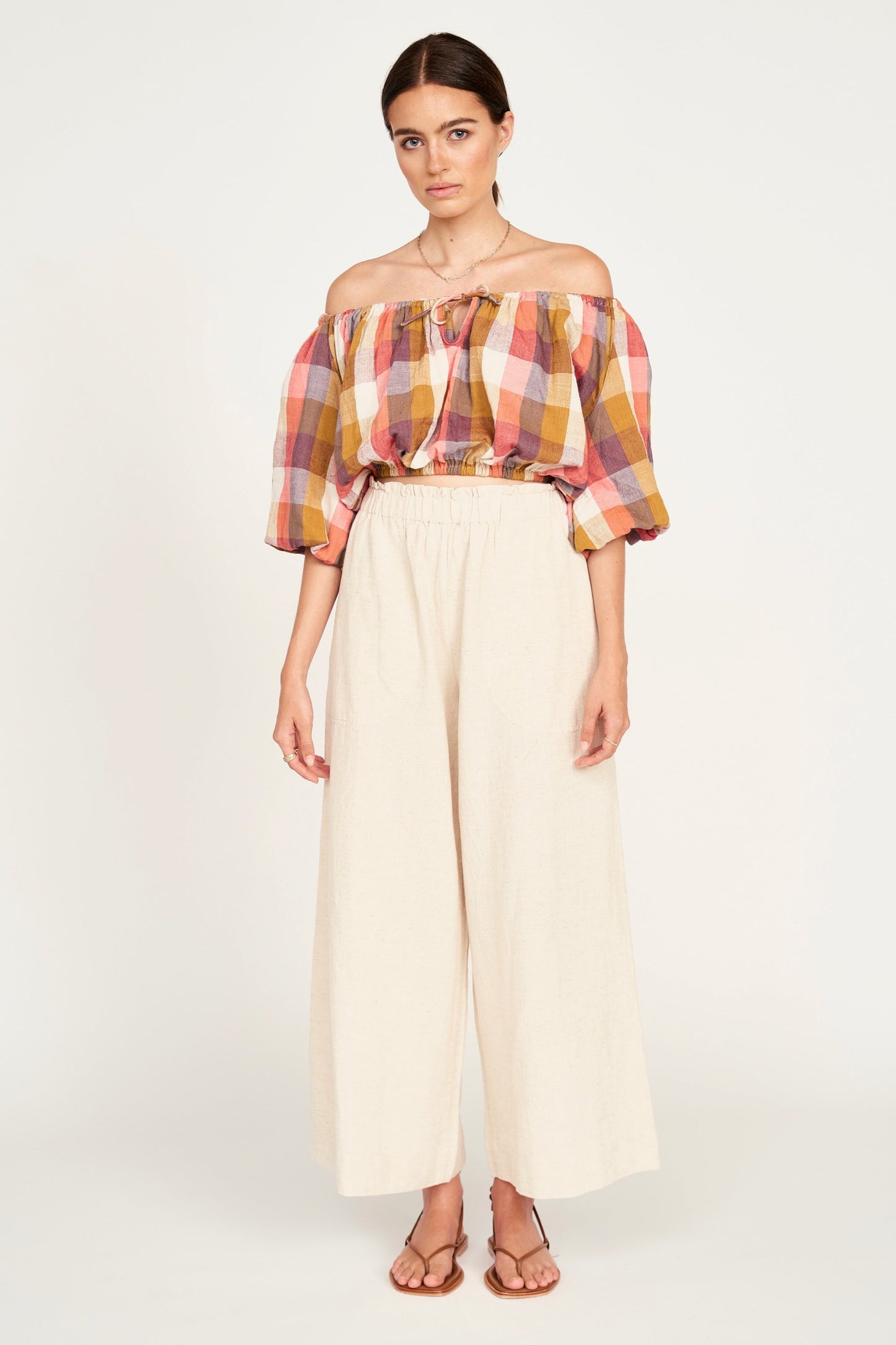 MIRTH Capri Top in Sunset Plaid