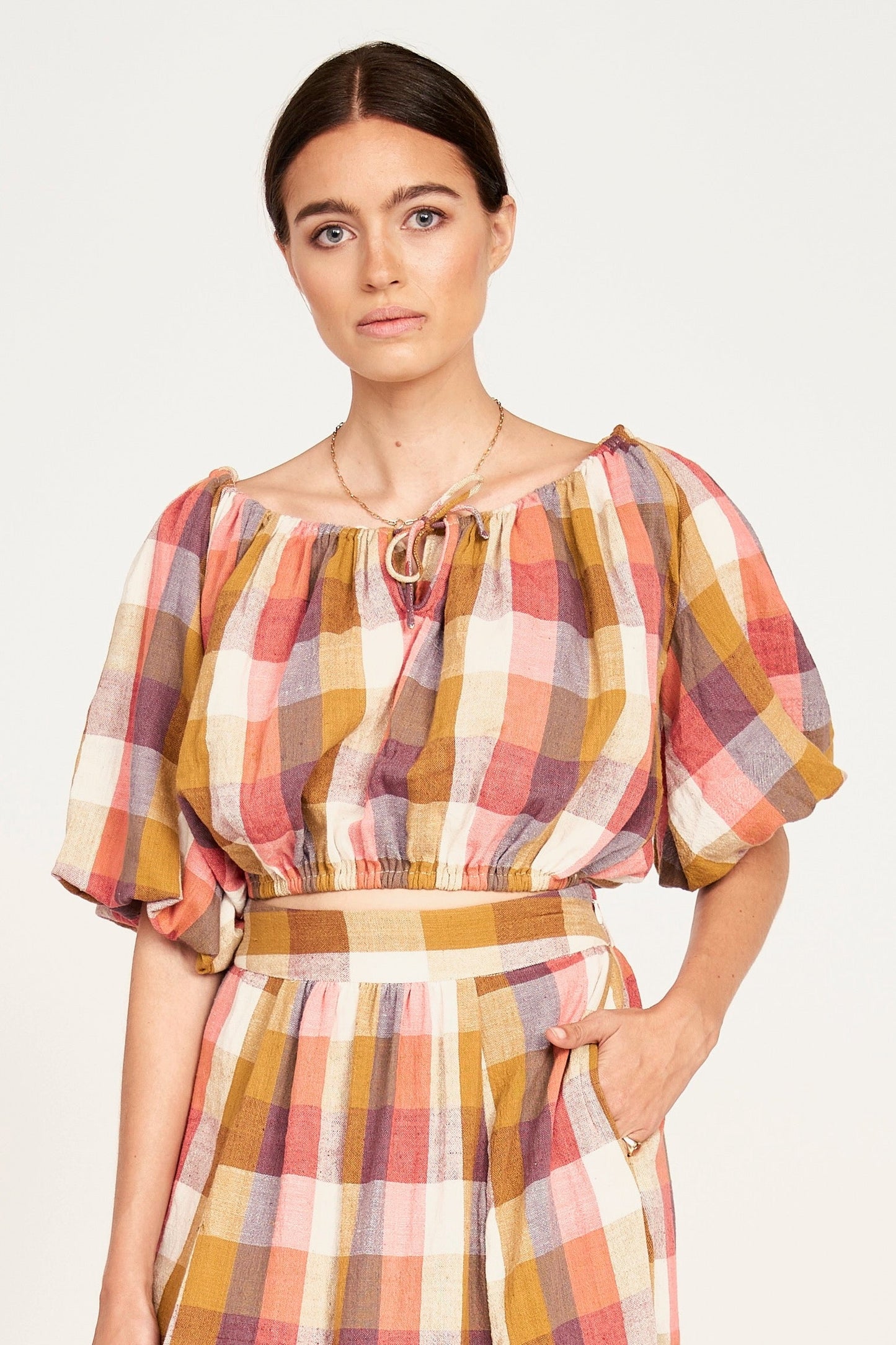 MIRTH Capri Top in Sunset Plaid