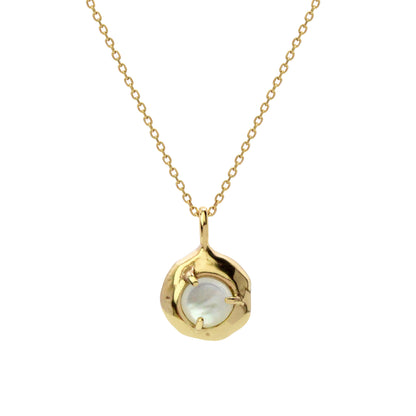 Nestled delicately within the organically shaped three-pronged Keeper pendant, the Mother of Pearl radiates its tranquil aura. Handmade in Northern California by Amanda Hunt.