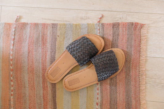 Mohinders Woven Leather Sandals in Charcoal