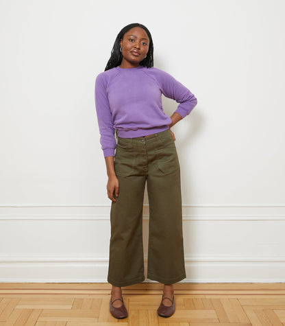 Loup SIMONE WIDE CROP PANTS - DARK OLIVE - The Simone Pants are Loup's classic best-selling "perfect butt" high waisted pant. Made from stretchy twill and featuring 1970's inspired front and back pockets, hidden button fly and wide cropped length, these are sure to be your new favorites! Made in New York City.