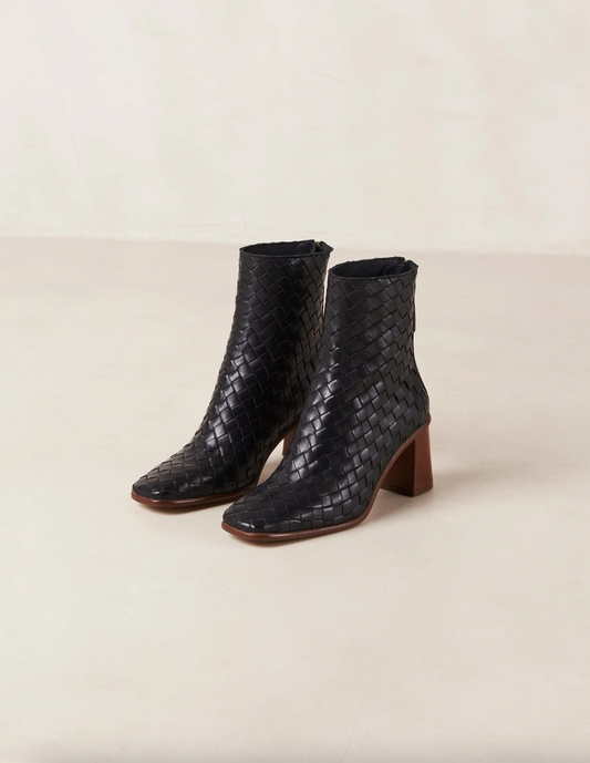 West Braided Black Leather Ankle Boots - ALOHAS sustainable footwear 