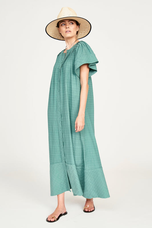 Vienna Pintuck Dress in Teal