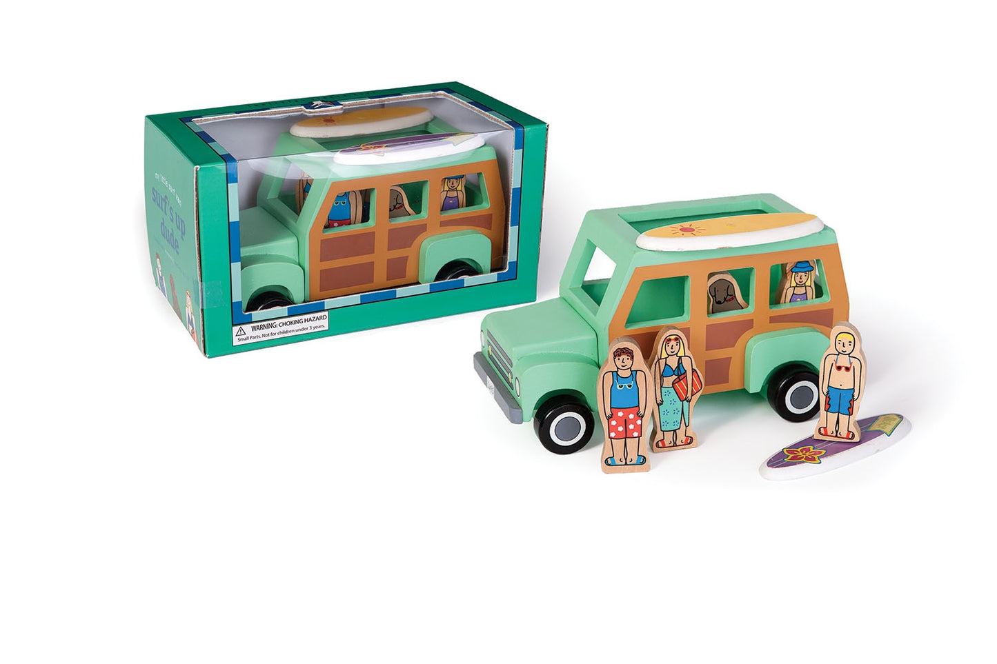 Cowabunga, the surf's up dude - let's all pile in the woodie and visit the blue room.

Surfer Truck comes with surfers, boards, puppy buddy and awesome retro surf van. All figures are magnetic, so they stay in place when on the move.