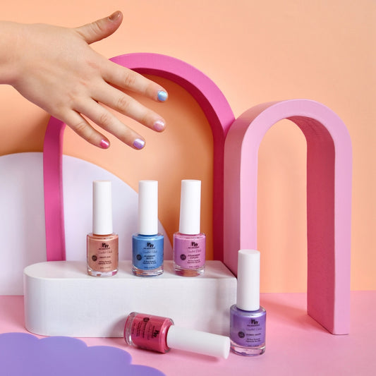 No Nasties Kids Nail Polishes are 20 free and formulated for play, not to stay, as in they don't require nail polish remover. Made with minimal vegan ingredients, they're easy to use and easy to remove. 