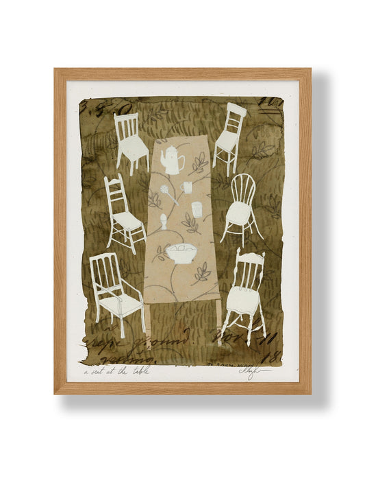 A Seat at the Table Print by Coco Shalom. Prints are made with 100% recycled paper, containing 30% post consumer waste, produced with 100% green power and 0% BS.