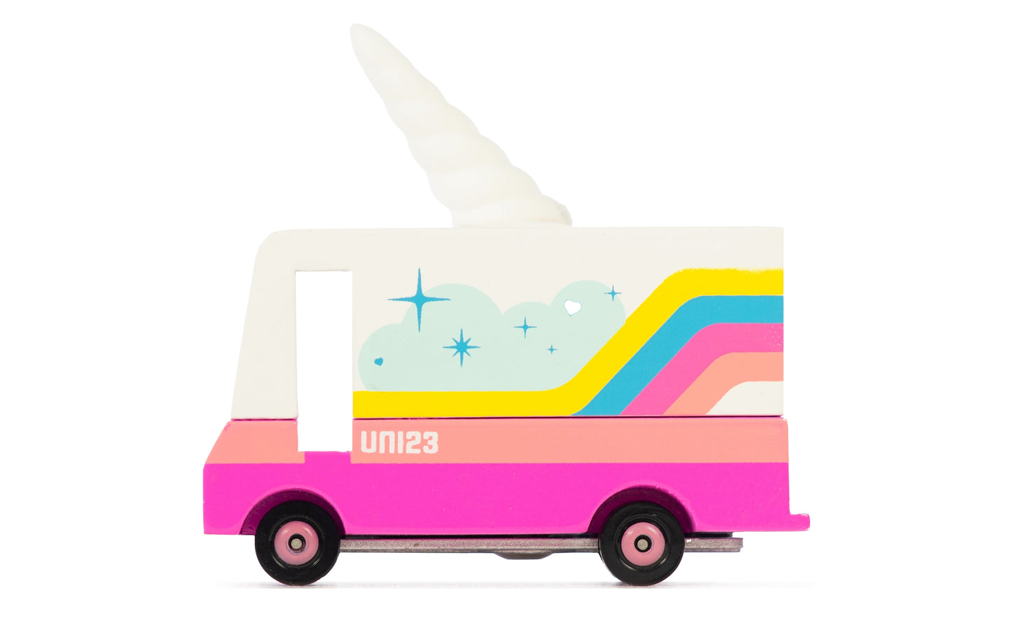 Unicorn 2.0 Van toy by Candylab Toys features solid beech wood and water-based paints. Made sustainably, made to last, made for fun.