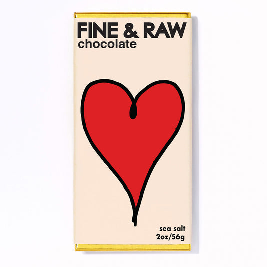 fine and raw valentines sea salt chocolate bar / This 70% dark chocolate bar is topped with just enough sea salt to make the palate pop open and let all the incredible cacao flavor delight every sense in your being.