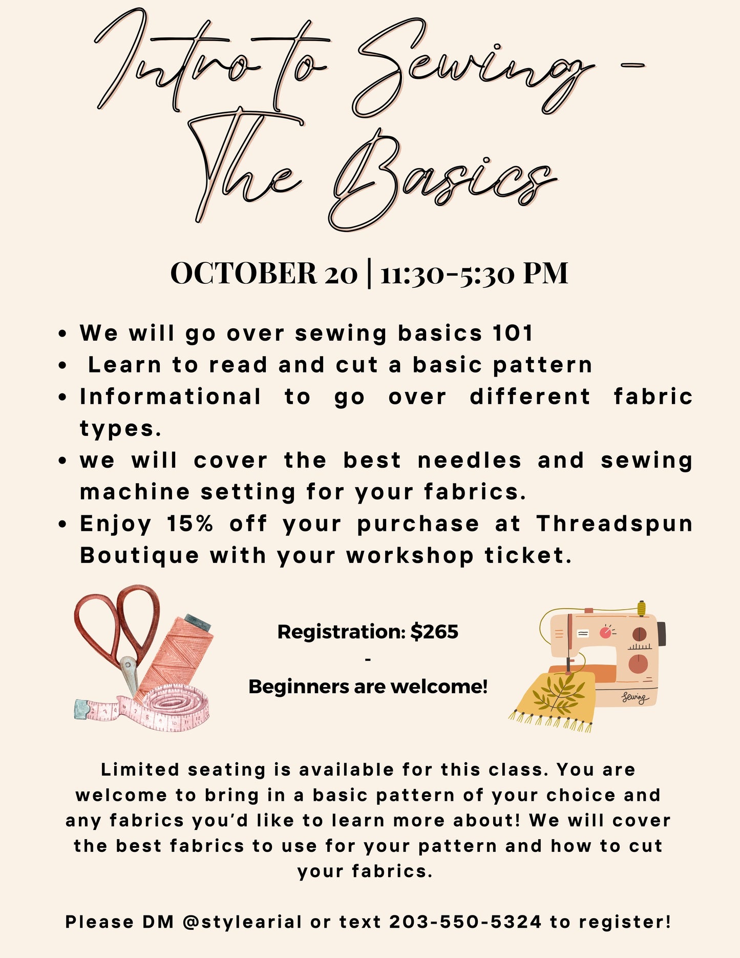 Intro to Sewing Workshop - 10.20.2024