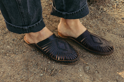 Women's iron dyed leather diamond slides by mohinders, made by hand in athani, india by master shoemakers